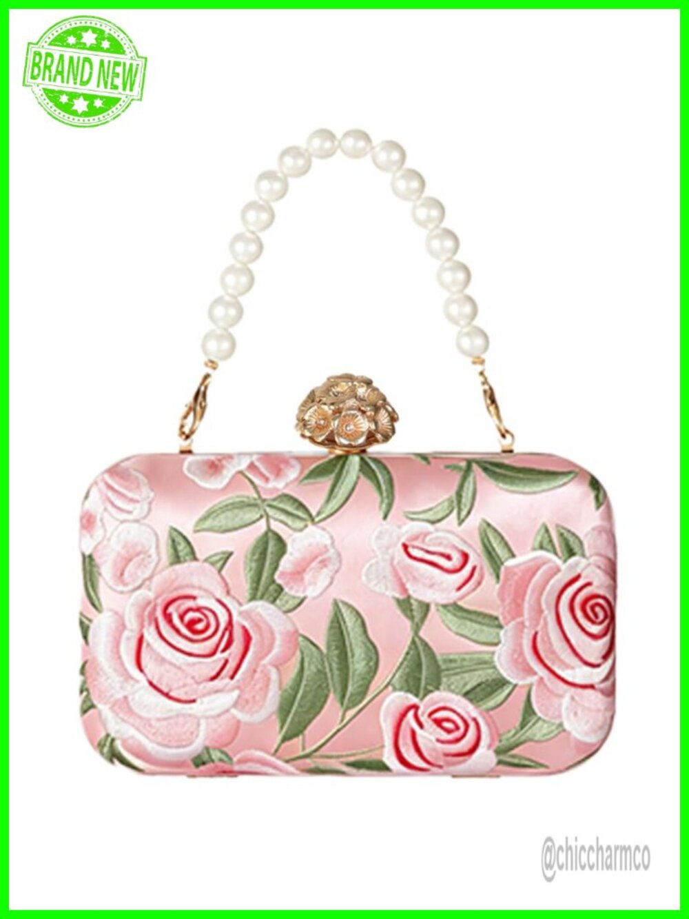 Floral Embroidered Beaded Clutch Crossbody Evening Bag for Wedding Prom Party